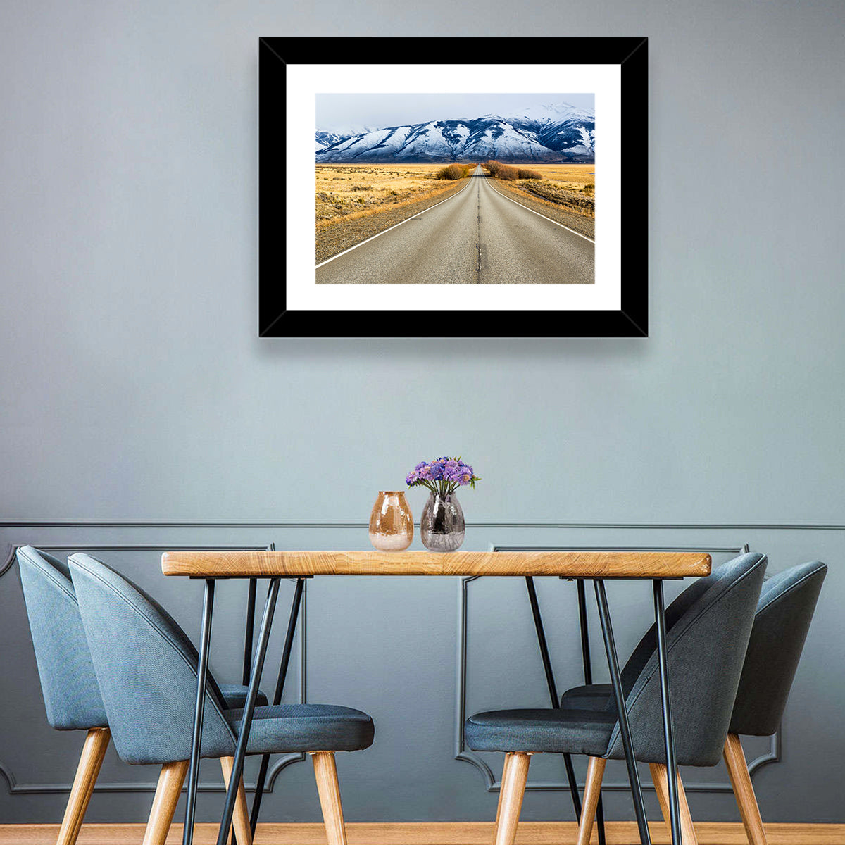 El Calafate Road with Snow Peaks Wall Art in a room, landscape