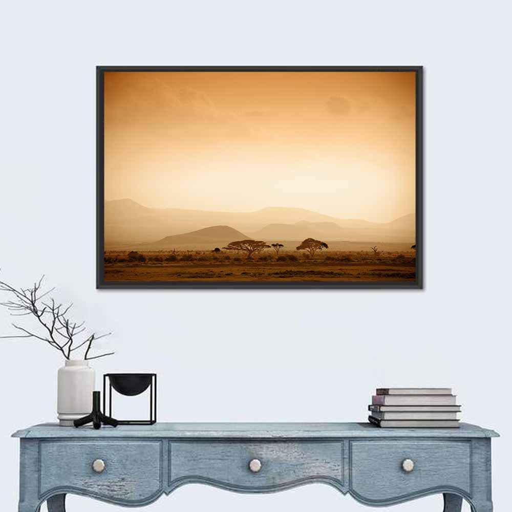 Hazy Savannah at Dawn Wall Art in a room, landscape
