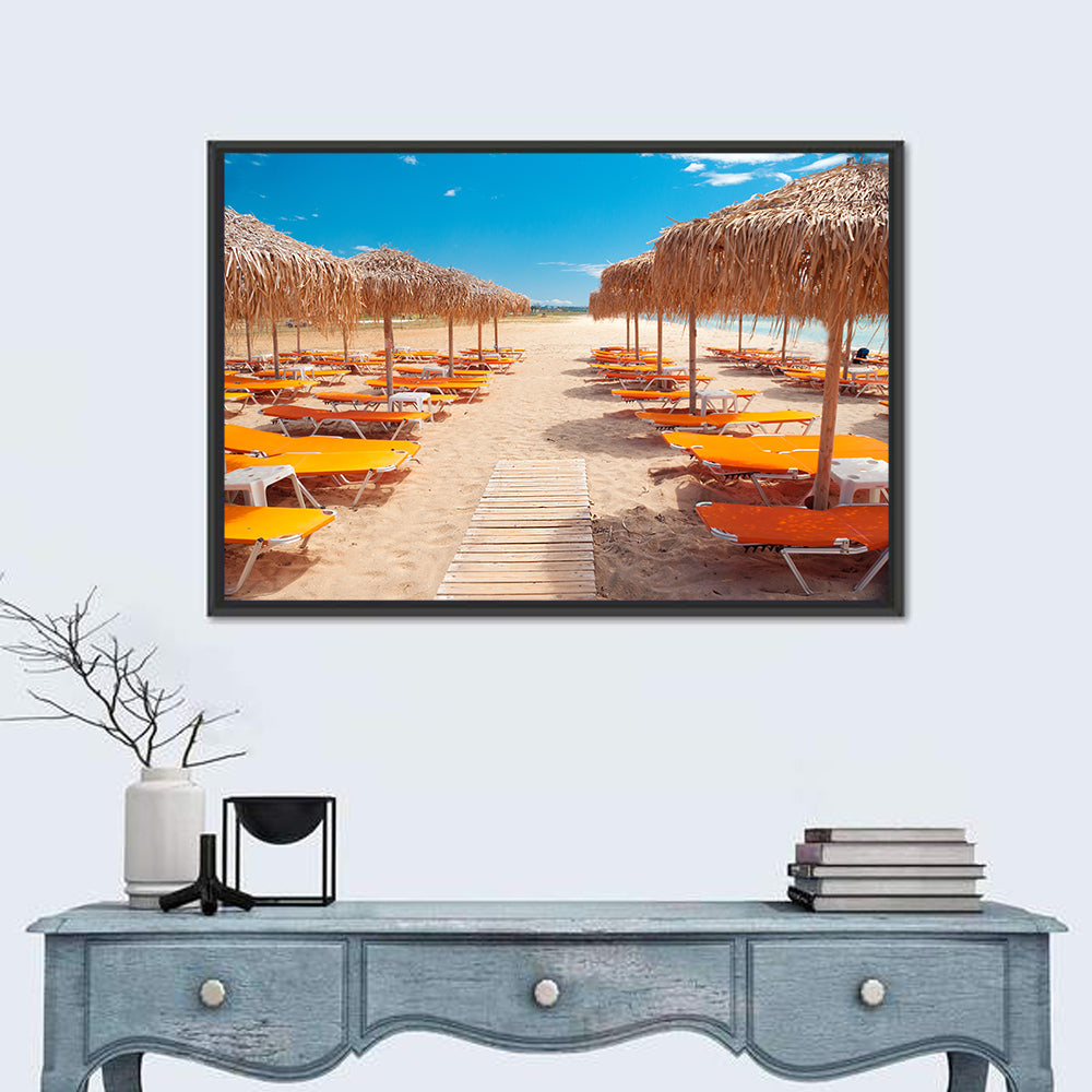 Beach Boardwalk with Orange Loungers Wall Art