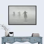 Silhouetted Horse Riders in Mist Wall Art