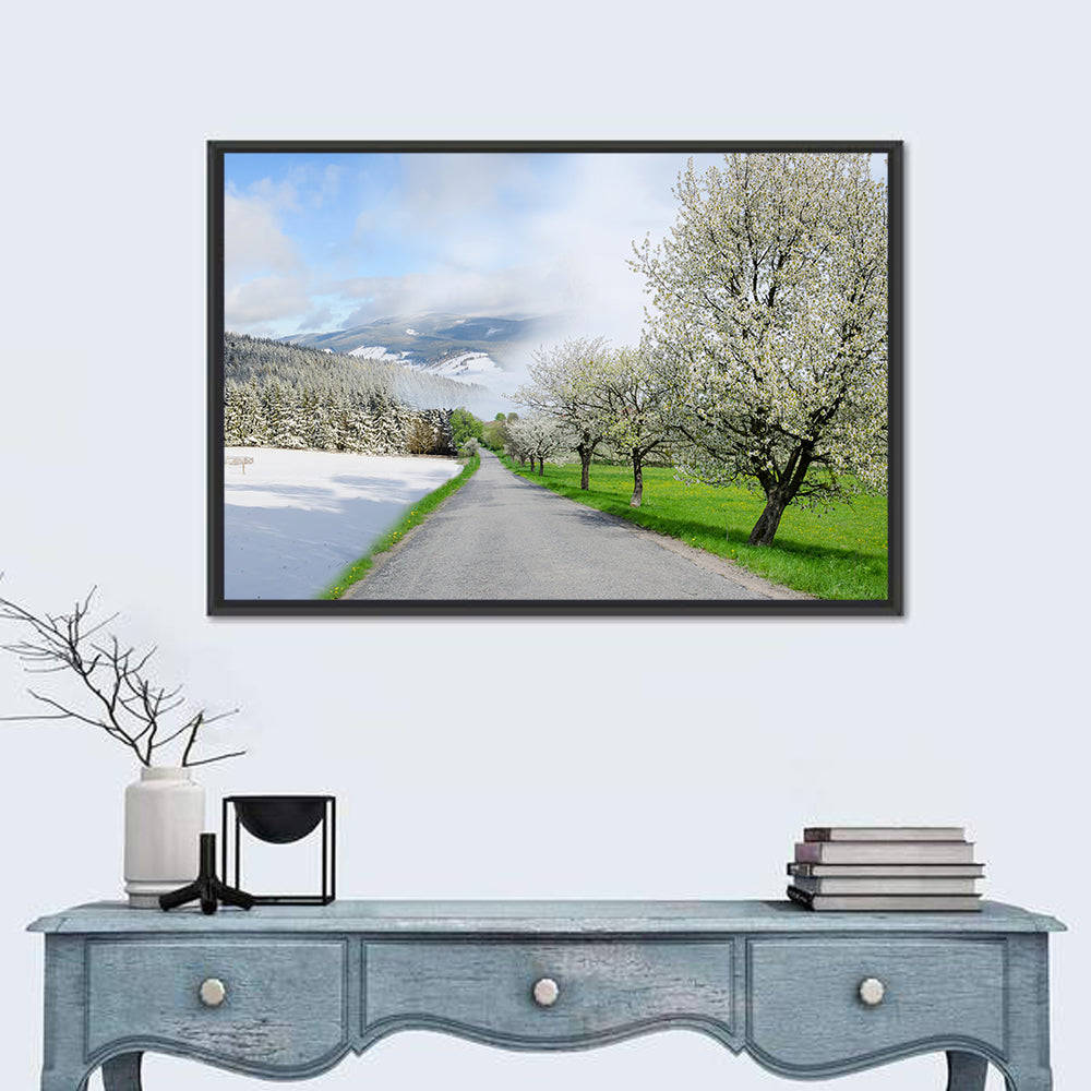 Season Change Road to Snowy Mountain Wall Art