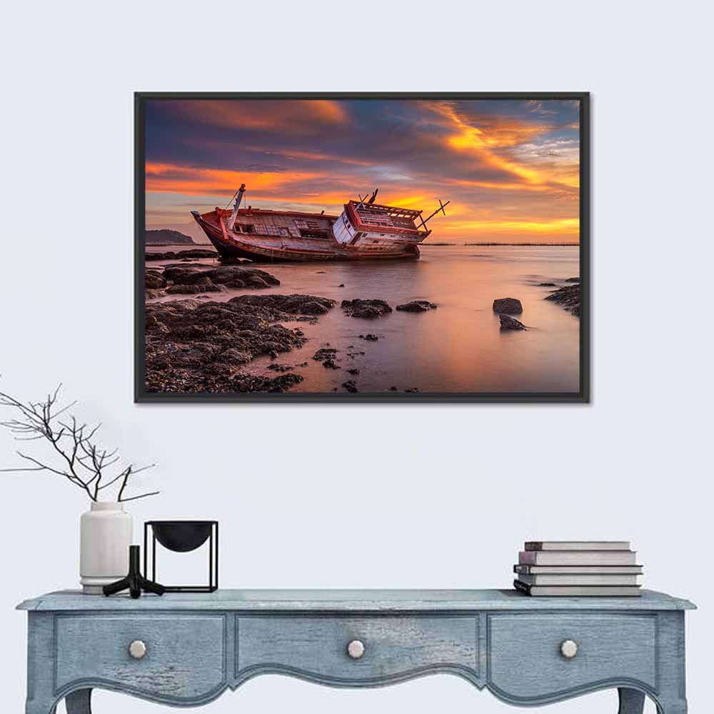 Shipwreck at Sunset Wall Art