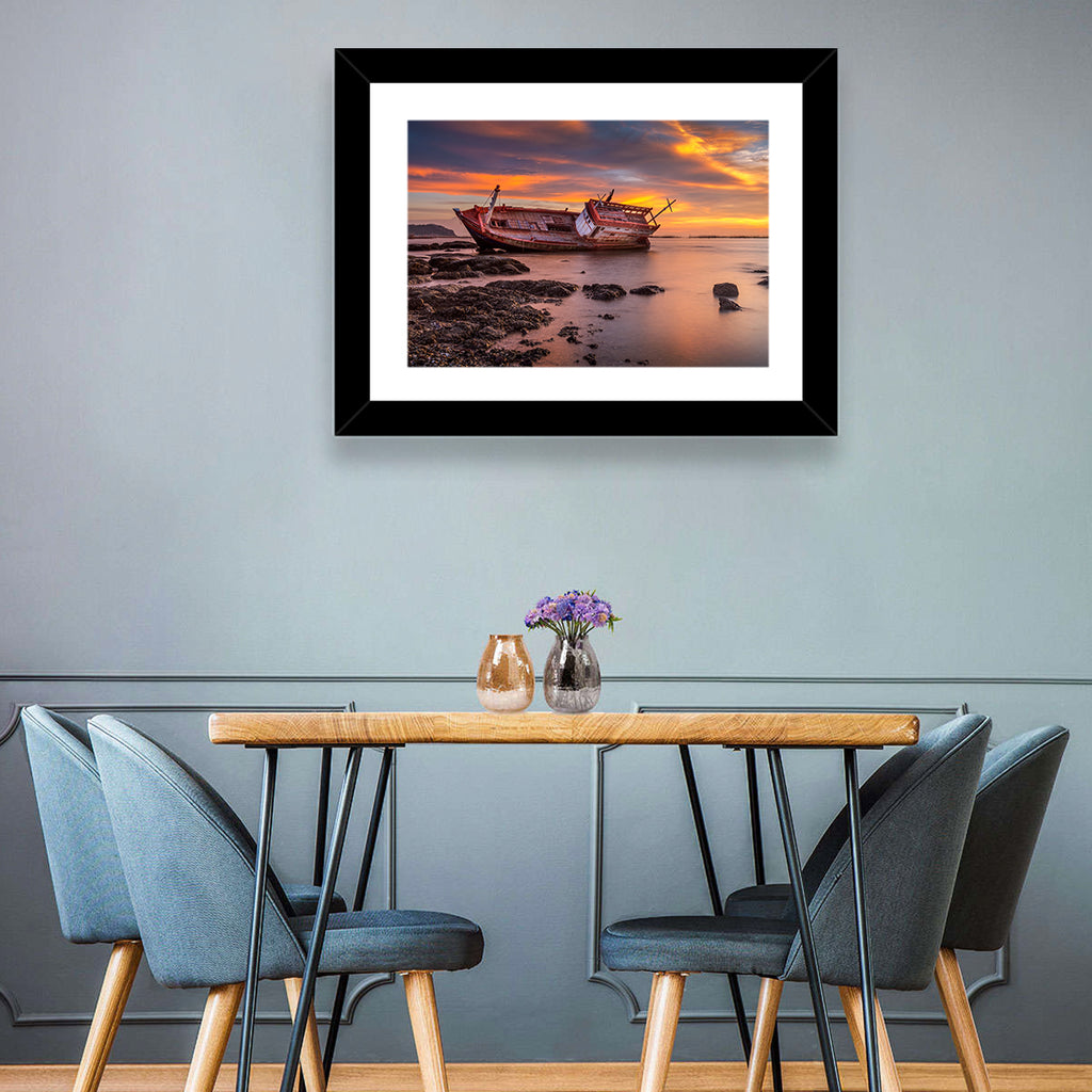 Shipwreck at Sunset Wall Art