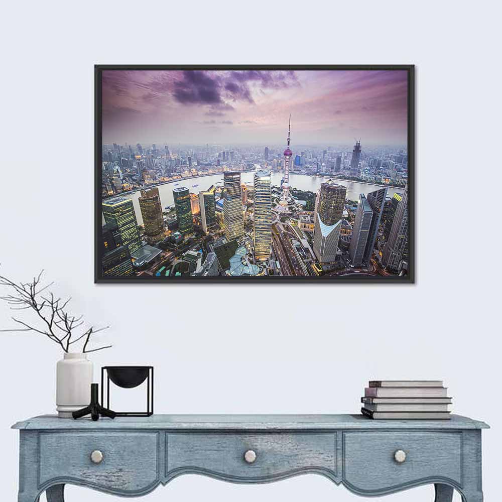 Pudong Cityscape Wall Art in a room, landscape