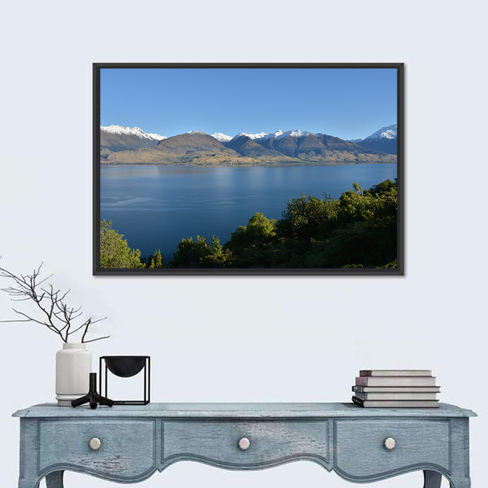 Wanaka Lake Reflection Wall Art in a room, landscape