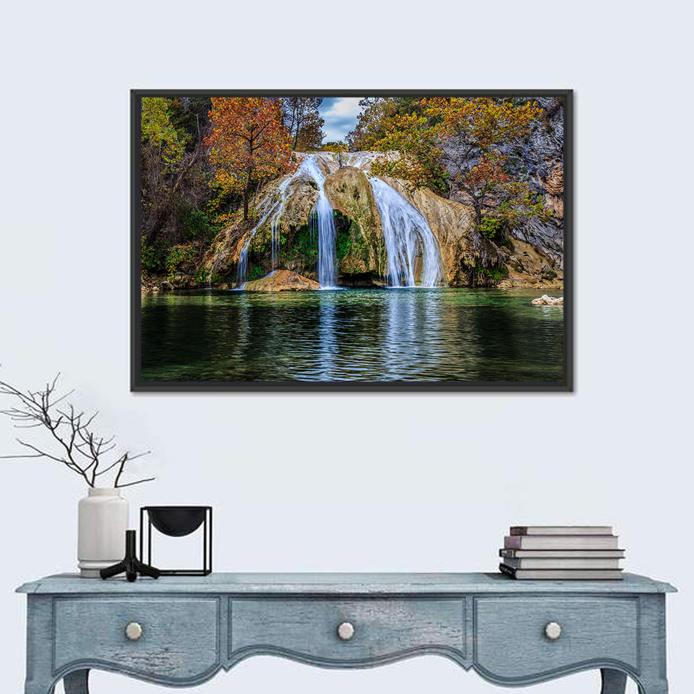 Turner Falls Waterfall Wall Art in a room, landscape
