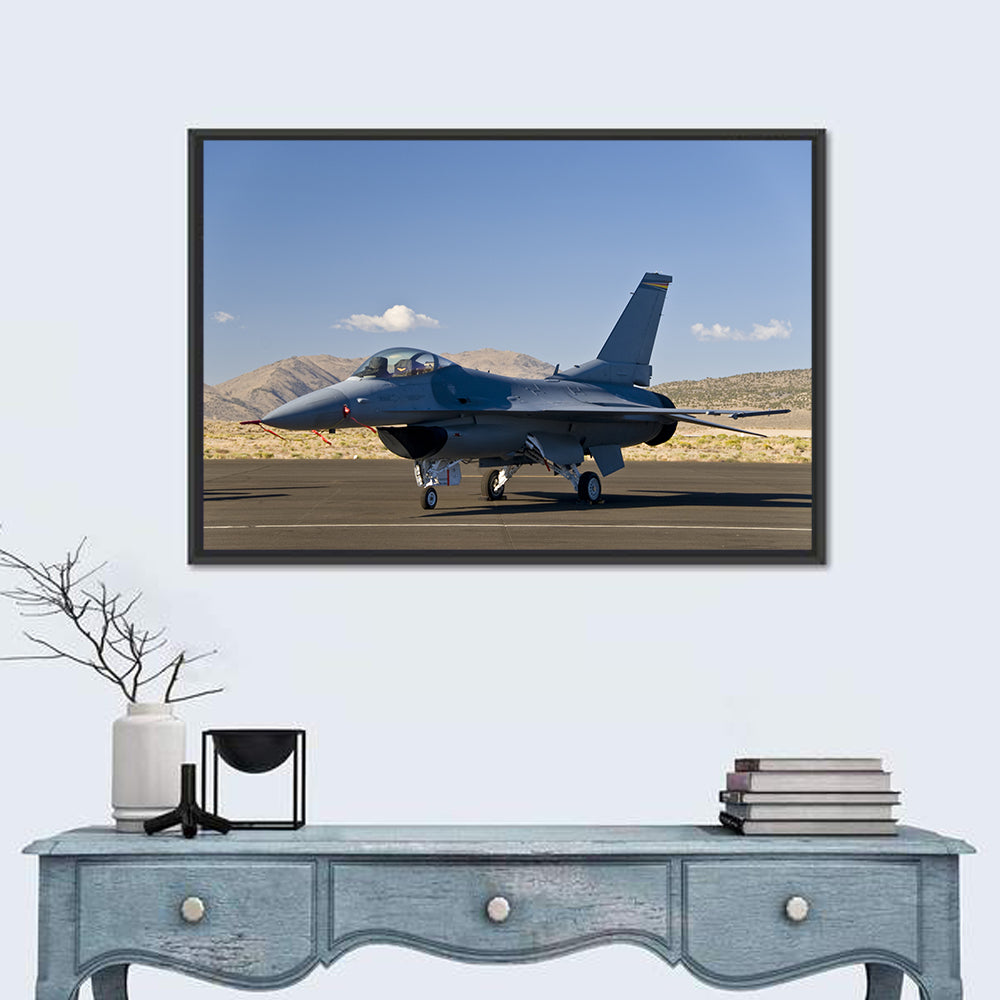 Fighter Jet Side Profile on Runway Wall Art in a room, landscape