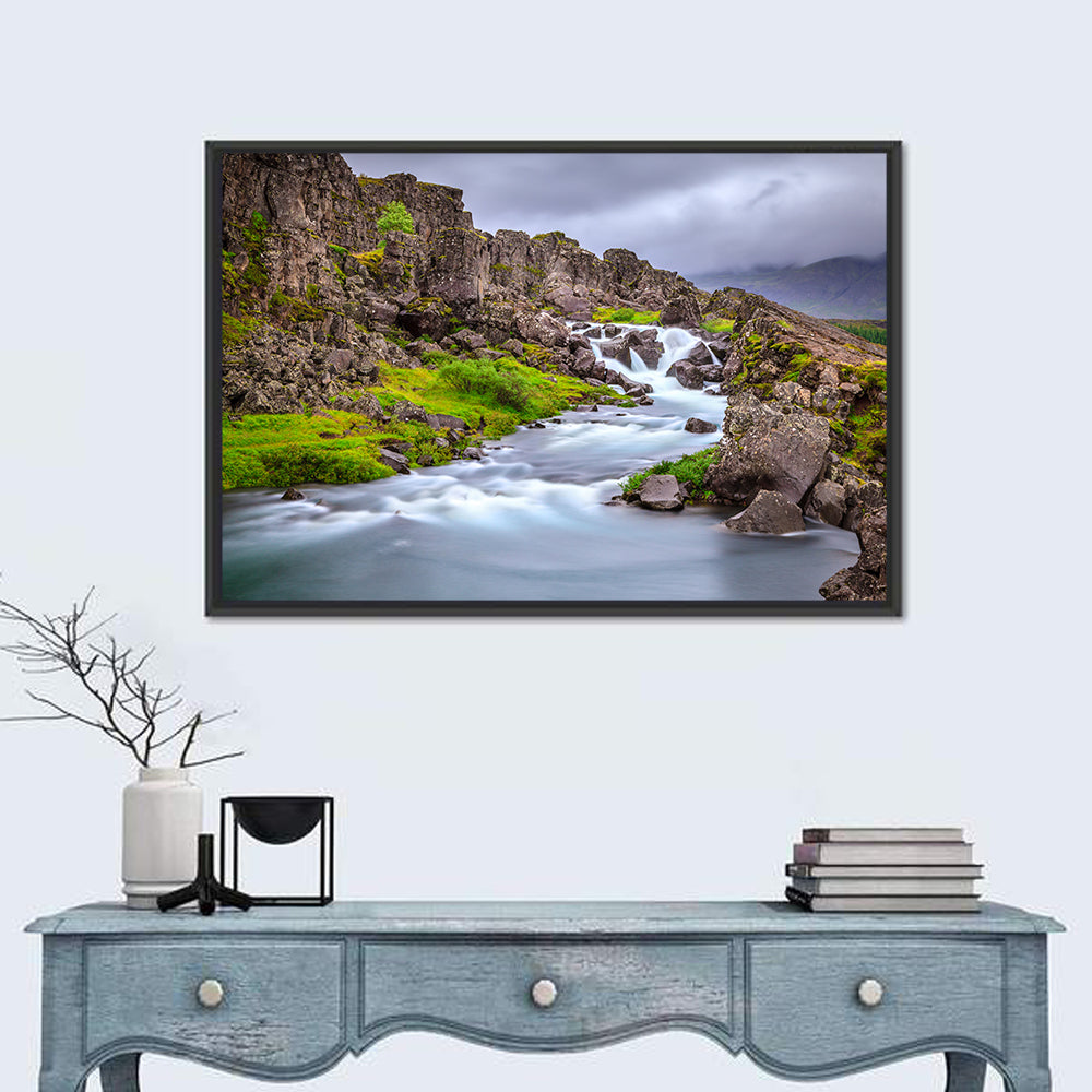 Öxarárfoss Stream, Þingvellir Wall Art in a room, landscape