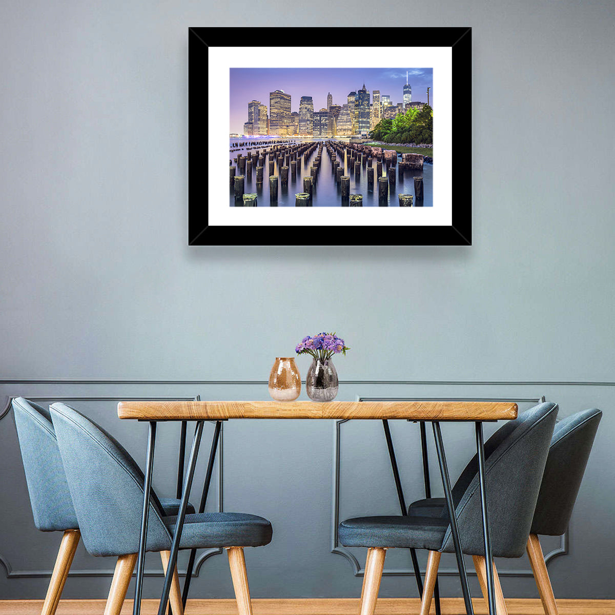 Manhattan Skyline at Twilight Wall Art in a room, landscape