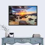 Lake Tahoe Sunset with Boulders Wall Art