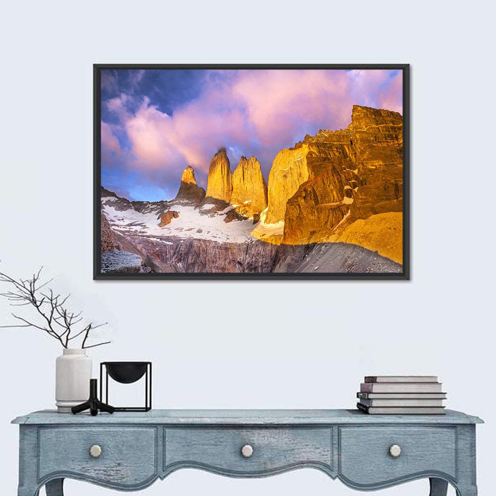 Torres Del Paine Alpenglow Wall Art in a room, landscape