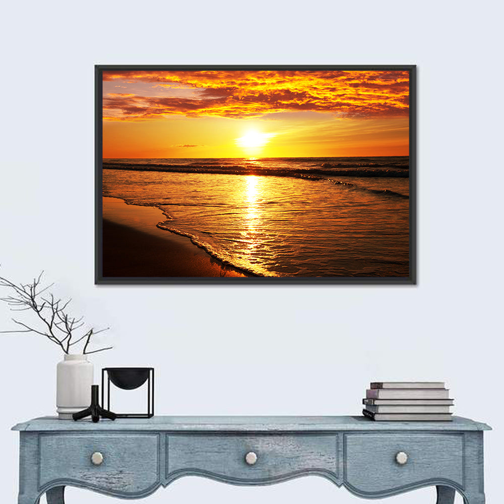 Golden Thai Beach Sunset Wall Art in a room, landscape