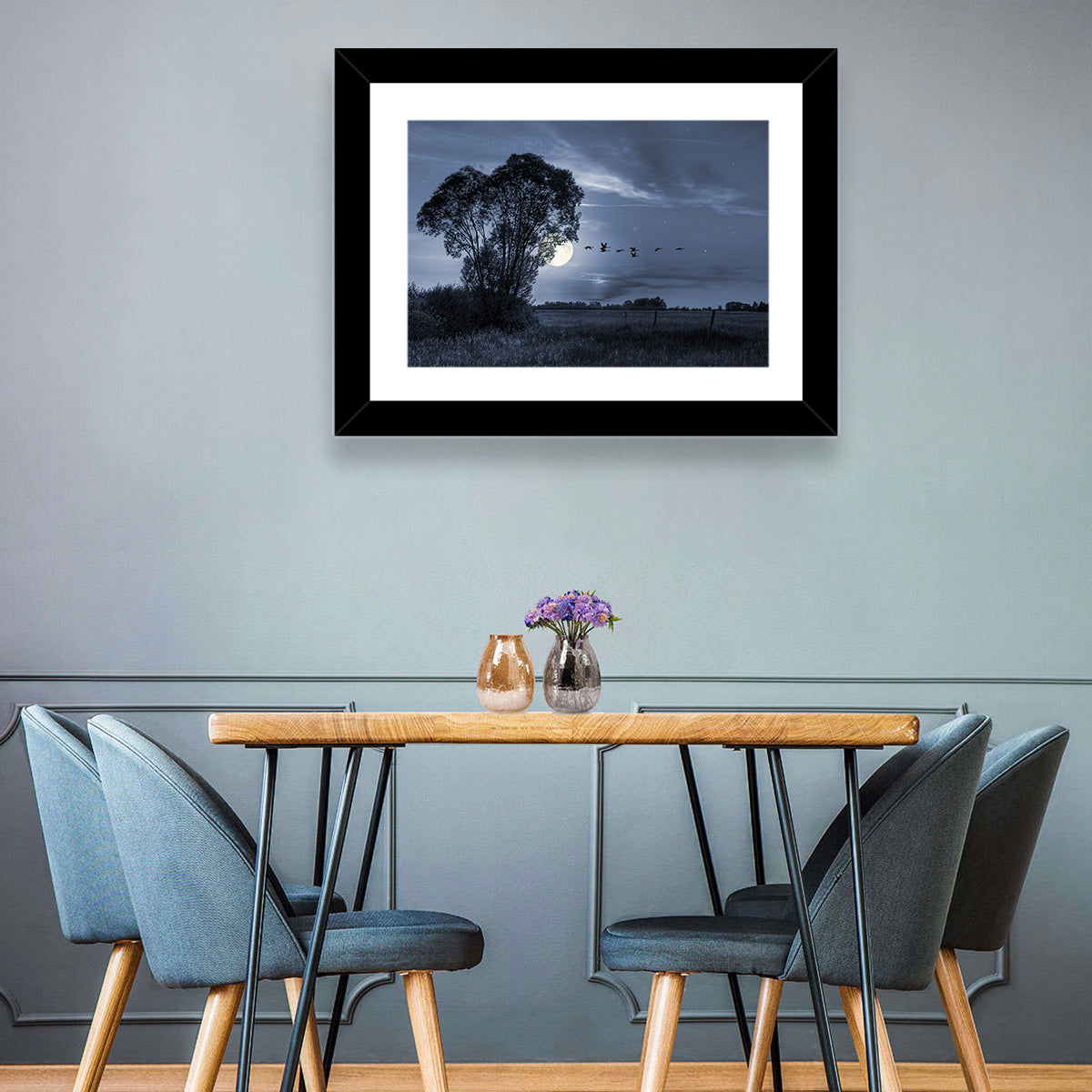 Full Moon Village Night Wall Art