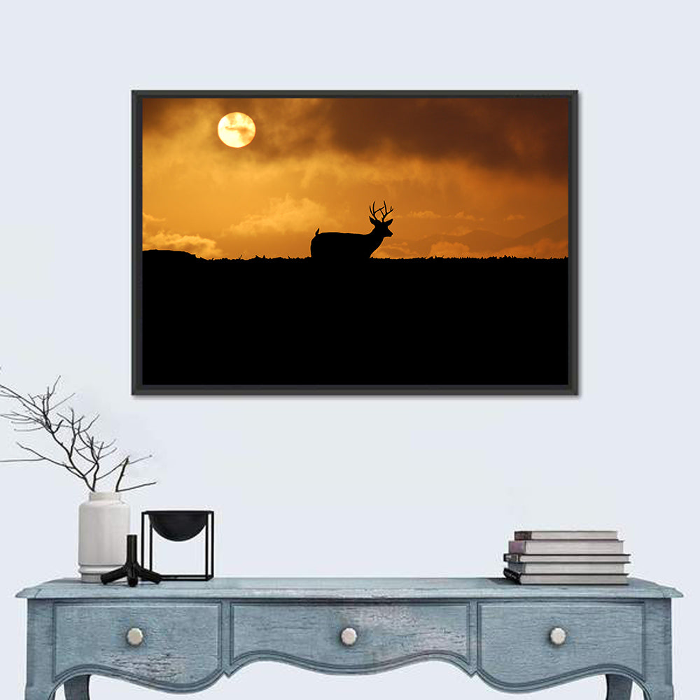 Deer at Sunset Wall Art in a room, landscape