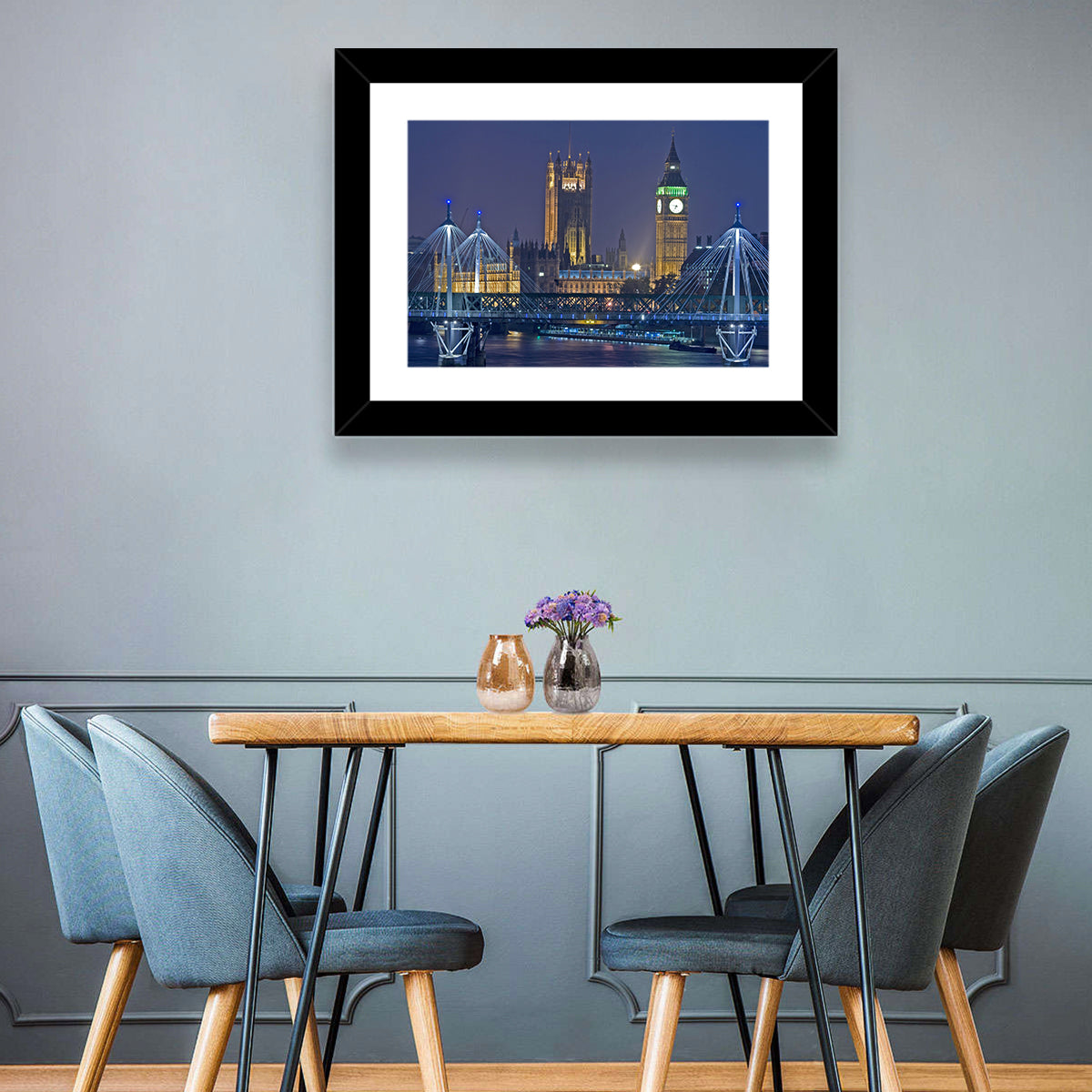 Big Ben Night Skyline Wall Art in a room, landscape