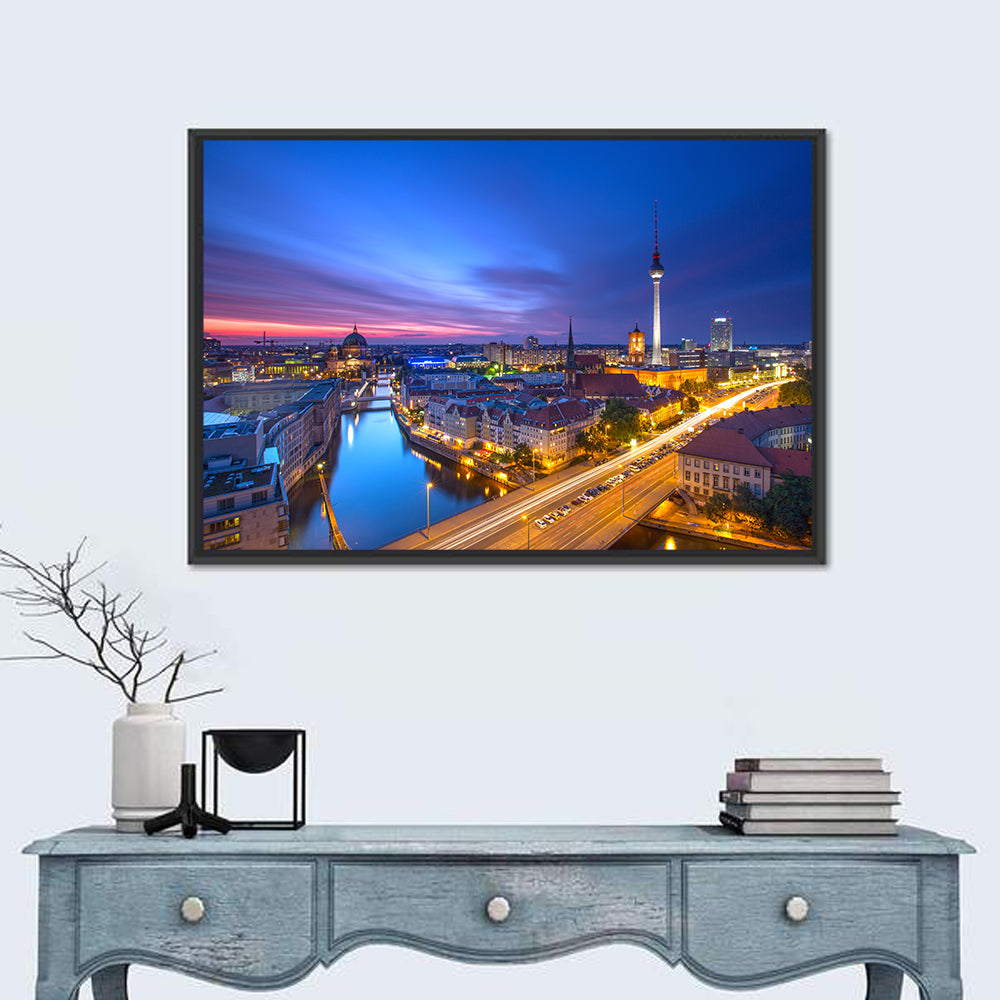 Berlin Skyline at Twilight Wall Art in a room, landscape