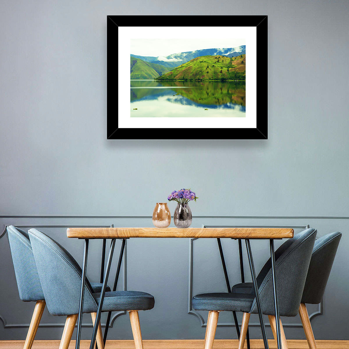 Lake Toba Reflection Wall Art in a room, landscape