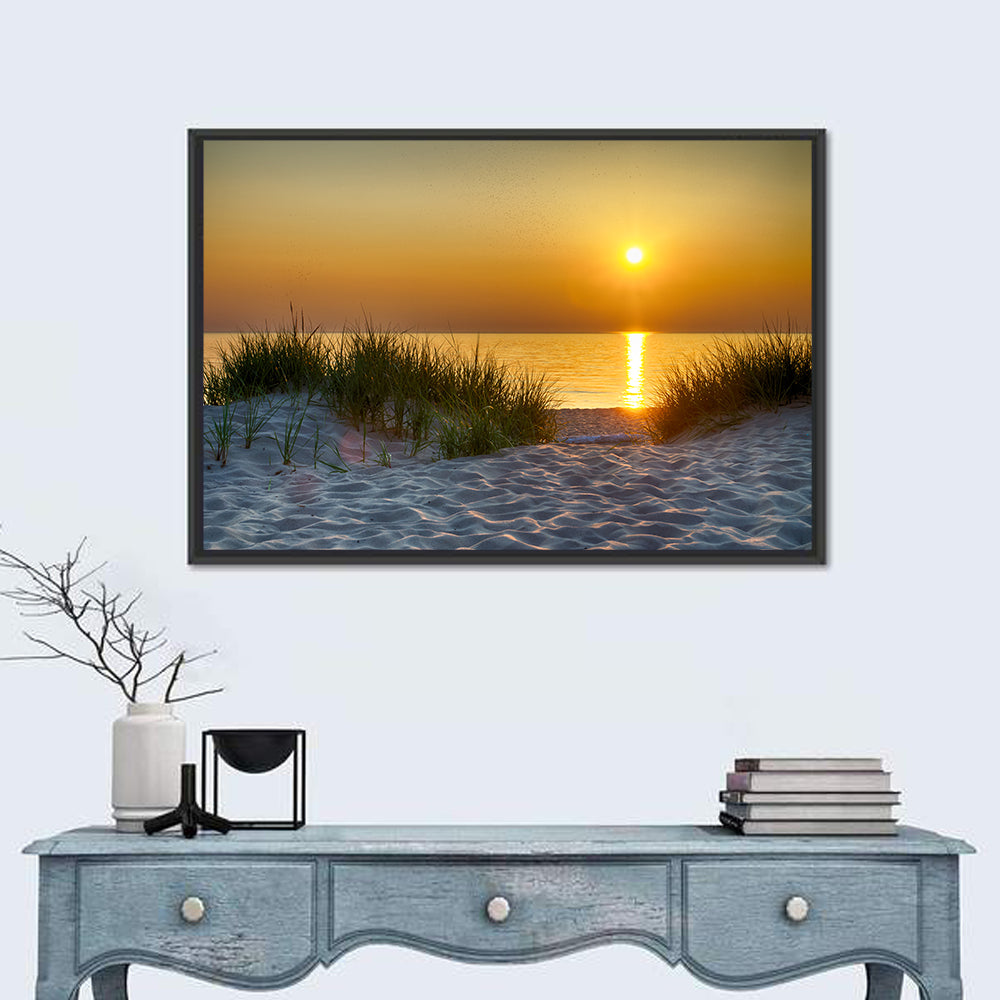 Lake Michigan Sunset Dunes Wall Art in a room, landscape