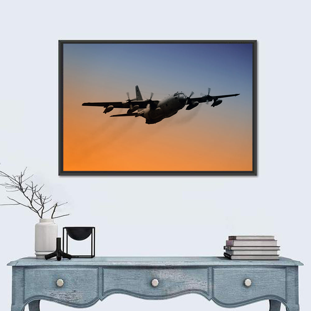 Four-engine Military Transport at Dusk Wall Art