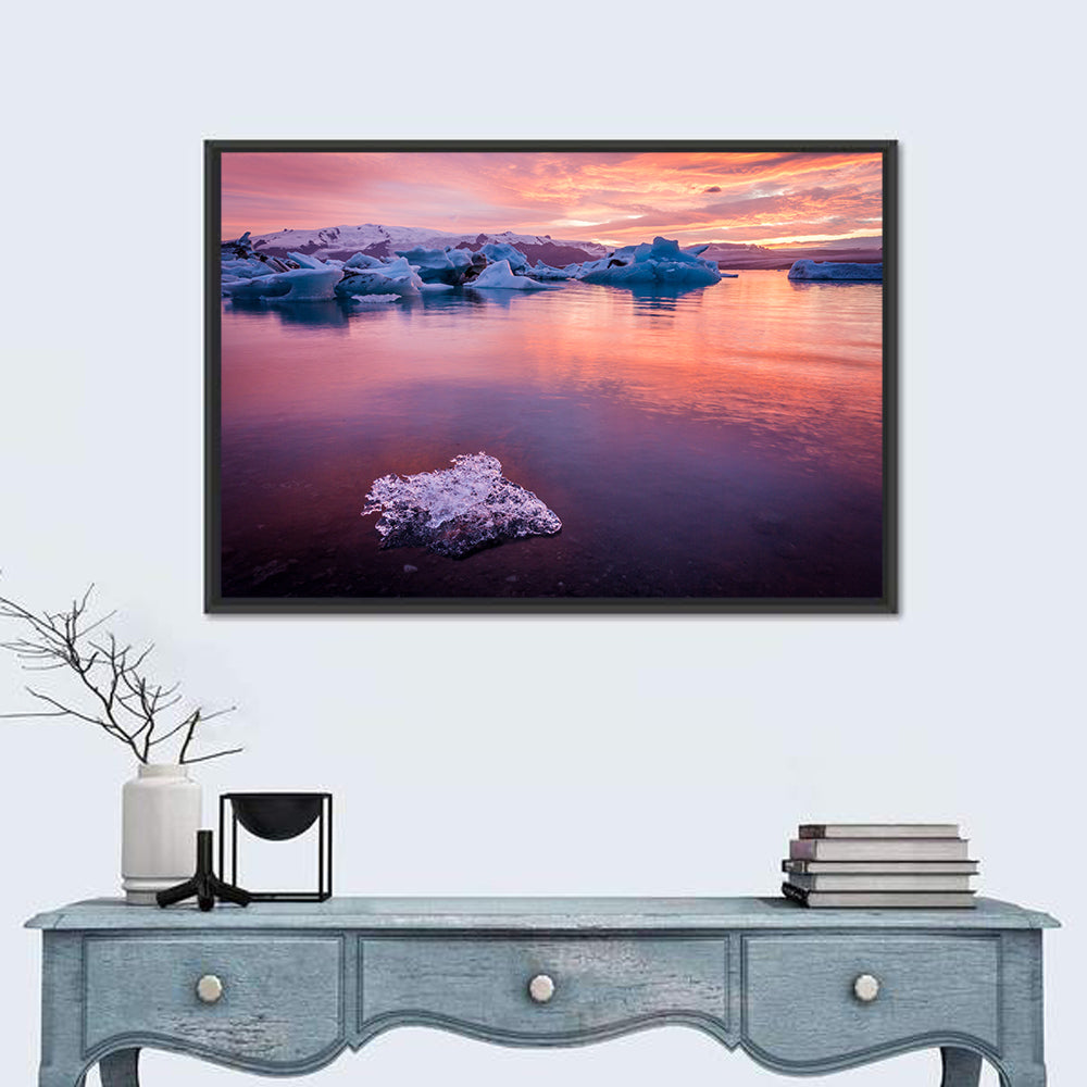 Jökulsárlón Dusk Lagoon Wall Art in a room, landscape