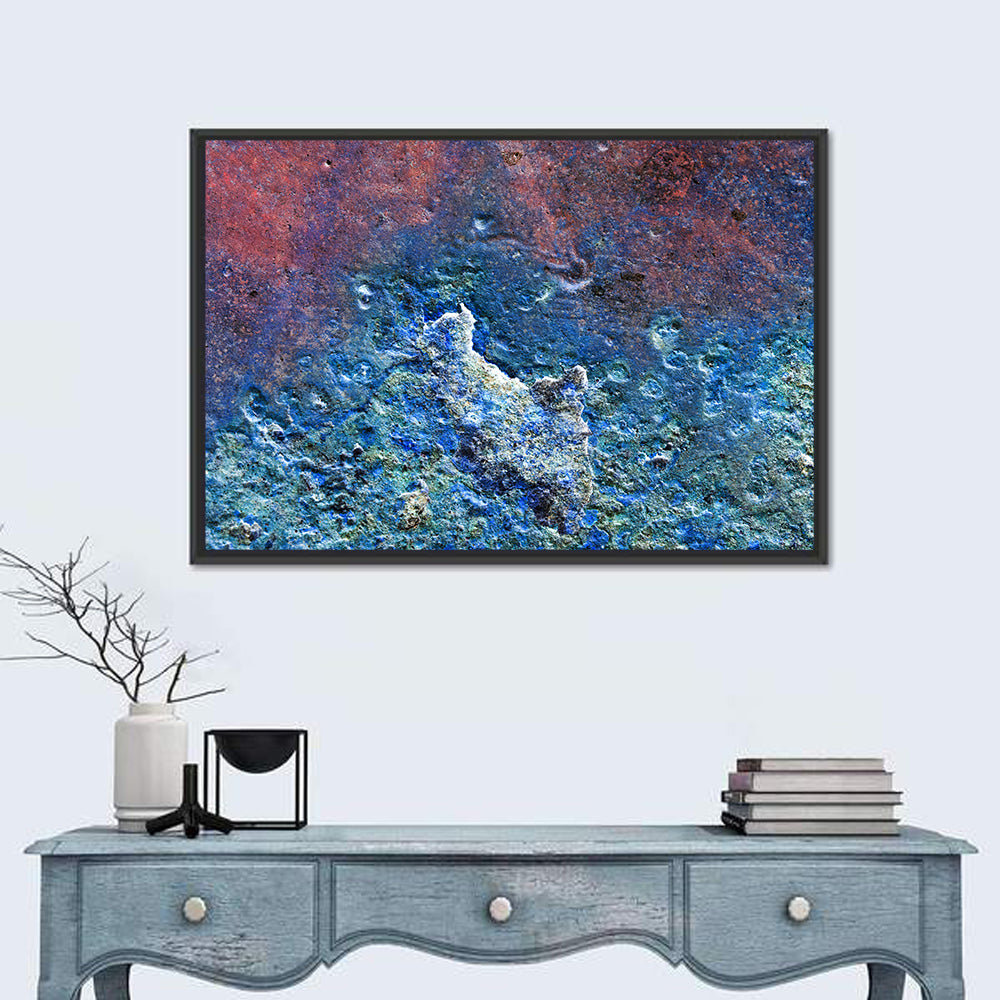 Weathered Metal Abstract Wall Art in a room, landscape