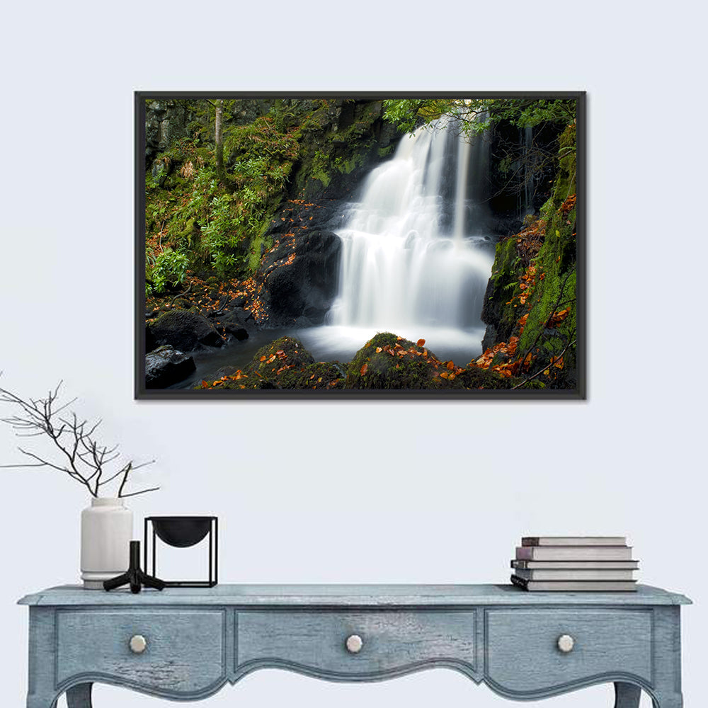 Autumn Waterfall in Tobermory Wall Art in a room, landscape