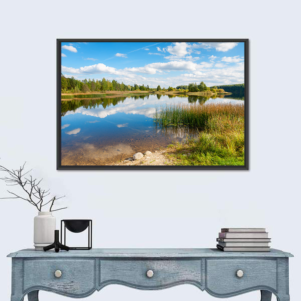 Paunkula Lake Reflections Wall Art in a room, landscape
