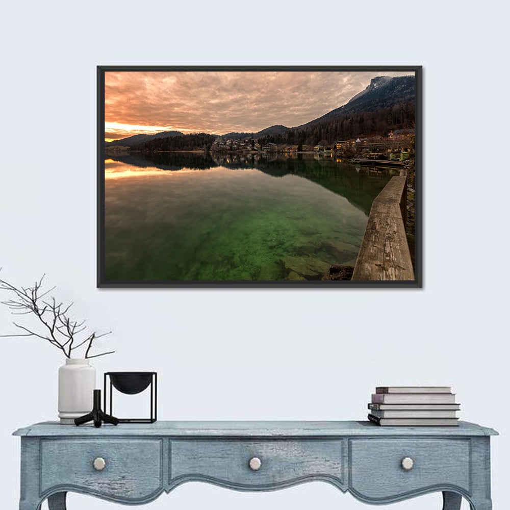 Fuschlsee Pier at Sunset Wall Art in a room, landscape