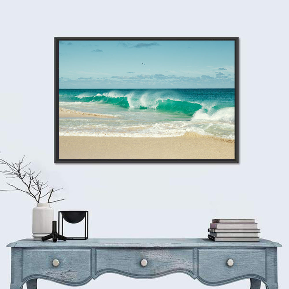 Turquoise Wave on Sandy Beach Wall Art