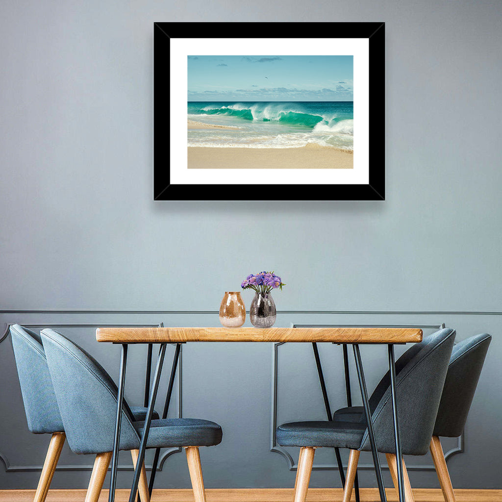 Turquoise Wave on Sandy Beach Wall Art