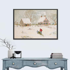 Winter Farm Scene Illustration Wall Art