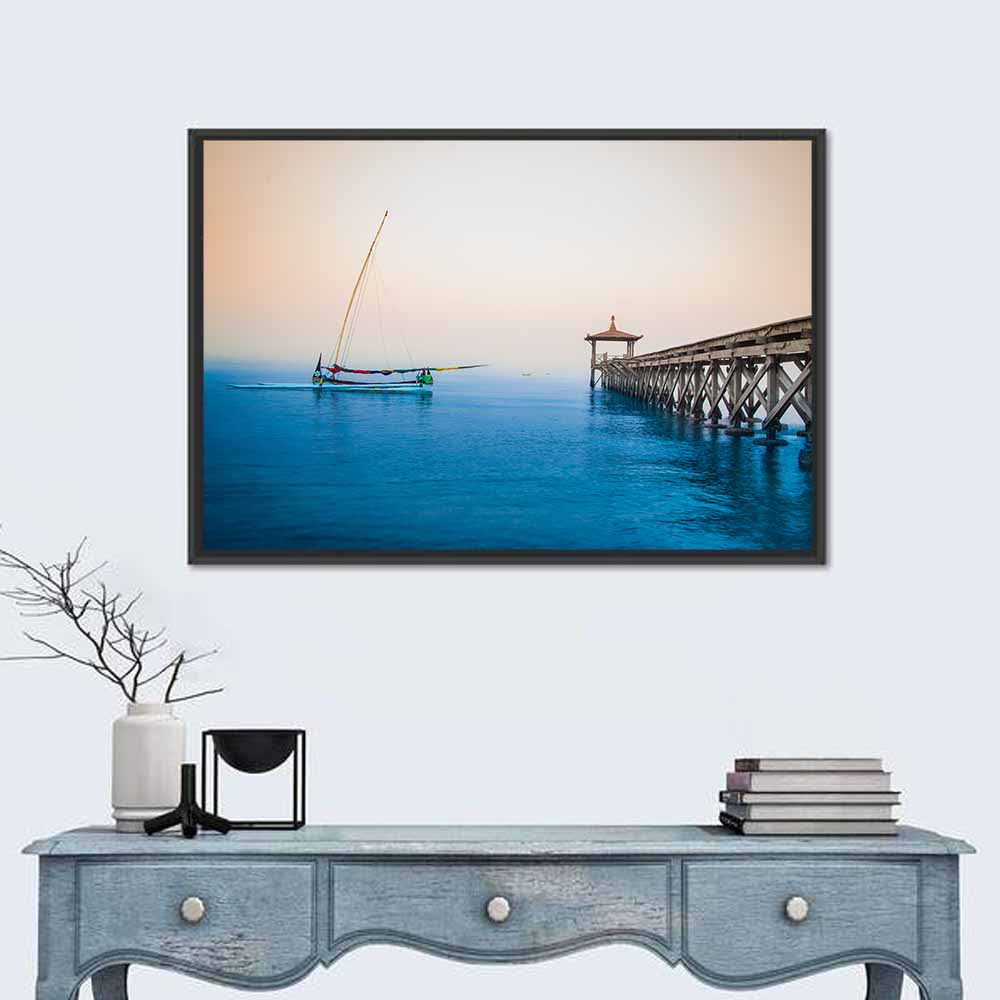 Outrigger Boat and Pier Wall Art in a room, landscape