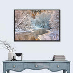 Snow-covered Stream at Golden Hour Wall Art