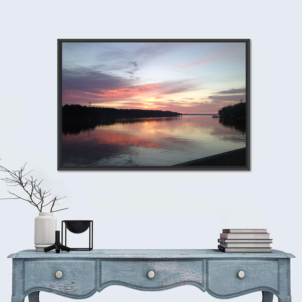 Lake Eufaula Sunset Wall Art in a room, landscape