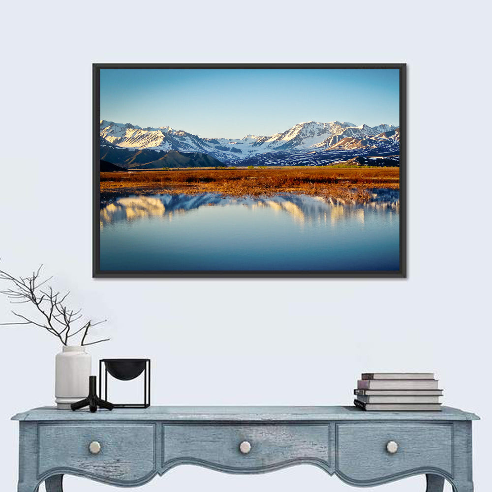 Summit Lake Reflection Wall Art in a room, landscape