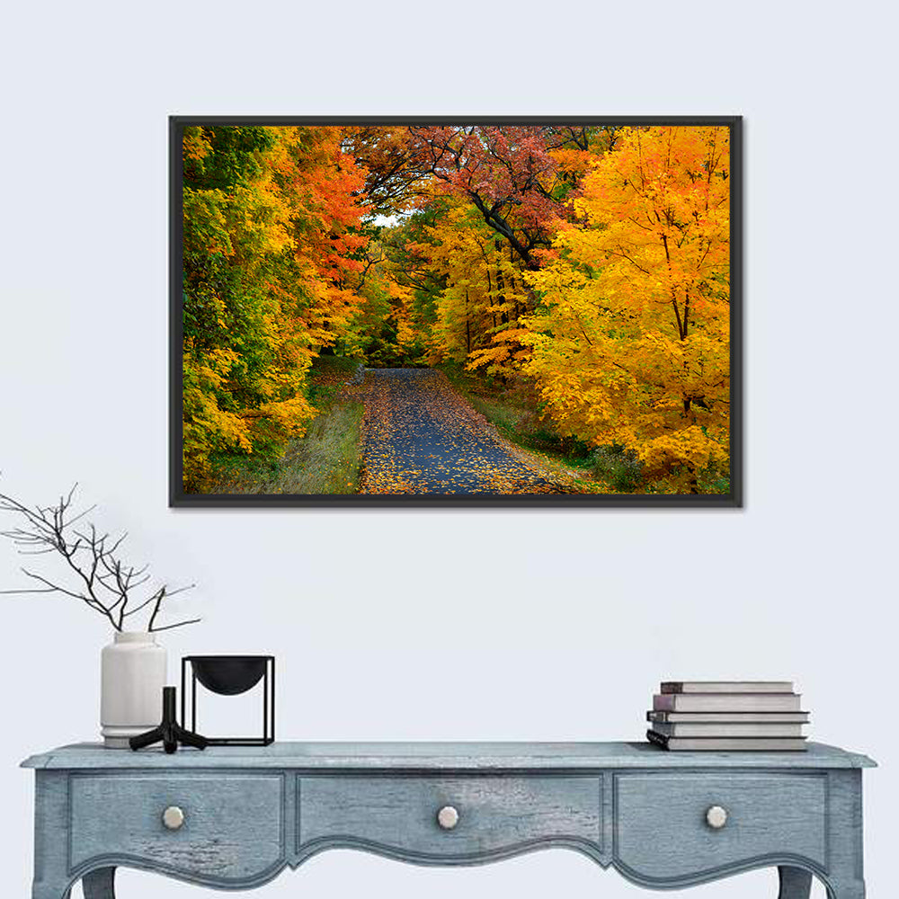Autumn Road Through Wisconsin Park Wall Art in a room, landscape