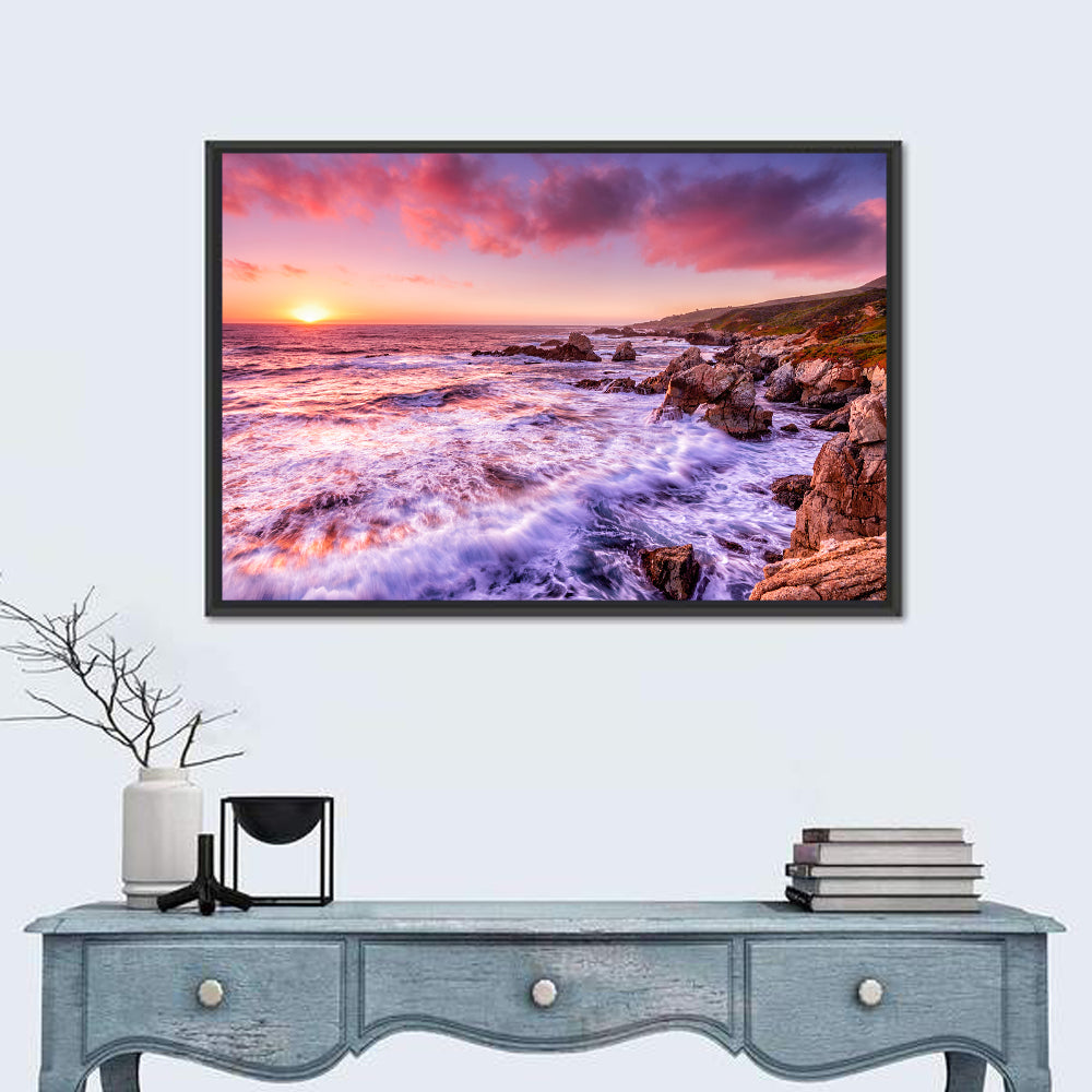 Dusk Over California Cliffs Wall Art in a room, landscape