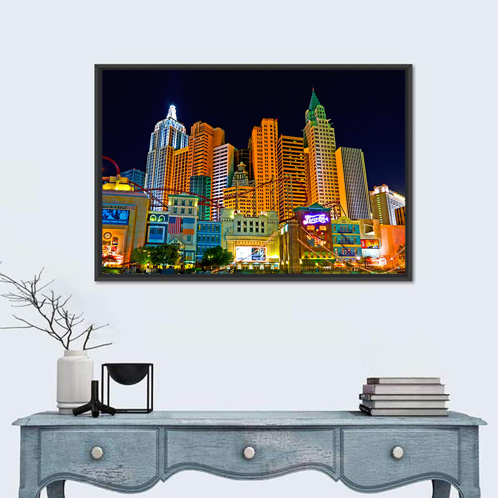 Las Vegas Big Apple Coaster at Night Wall Art in a room, landscape