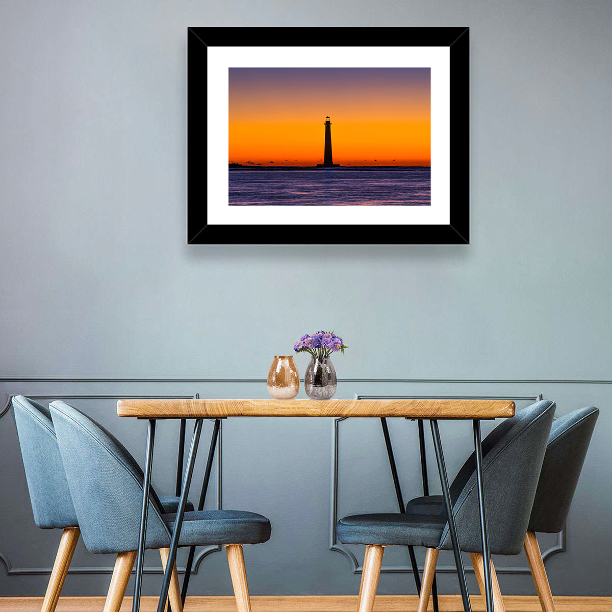 Minimalist Lighthouse Silhouette at Twilight Wall Art