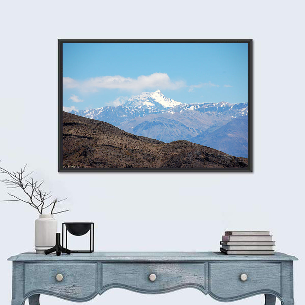 Snow-capped Mount Aconcagua Wall Art in a room, landscape