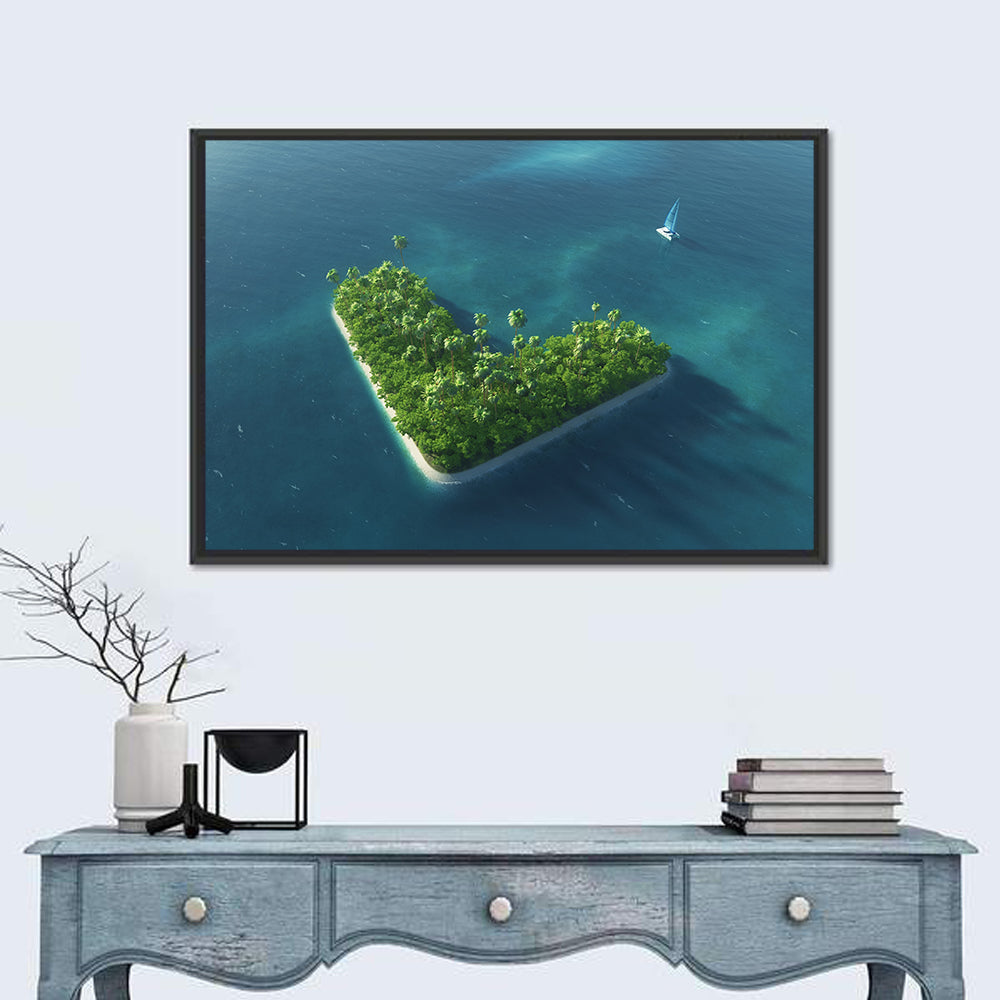 V-shaped Tropical Island with Distant Catamaran Wall Art in a room, landscape