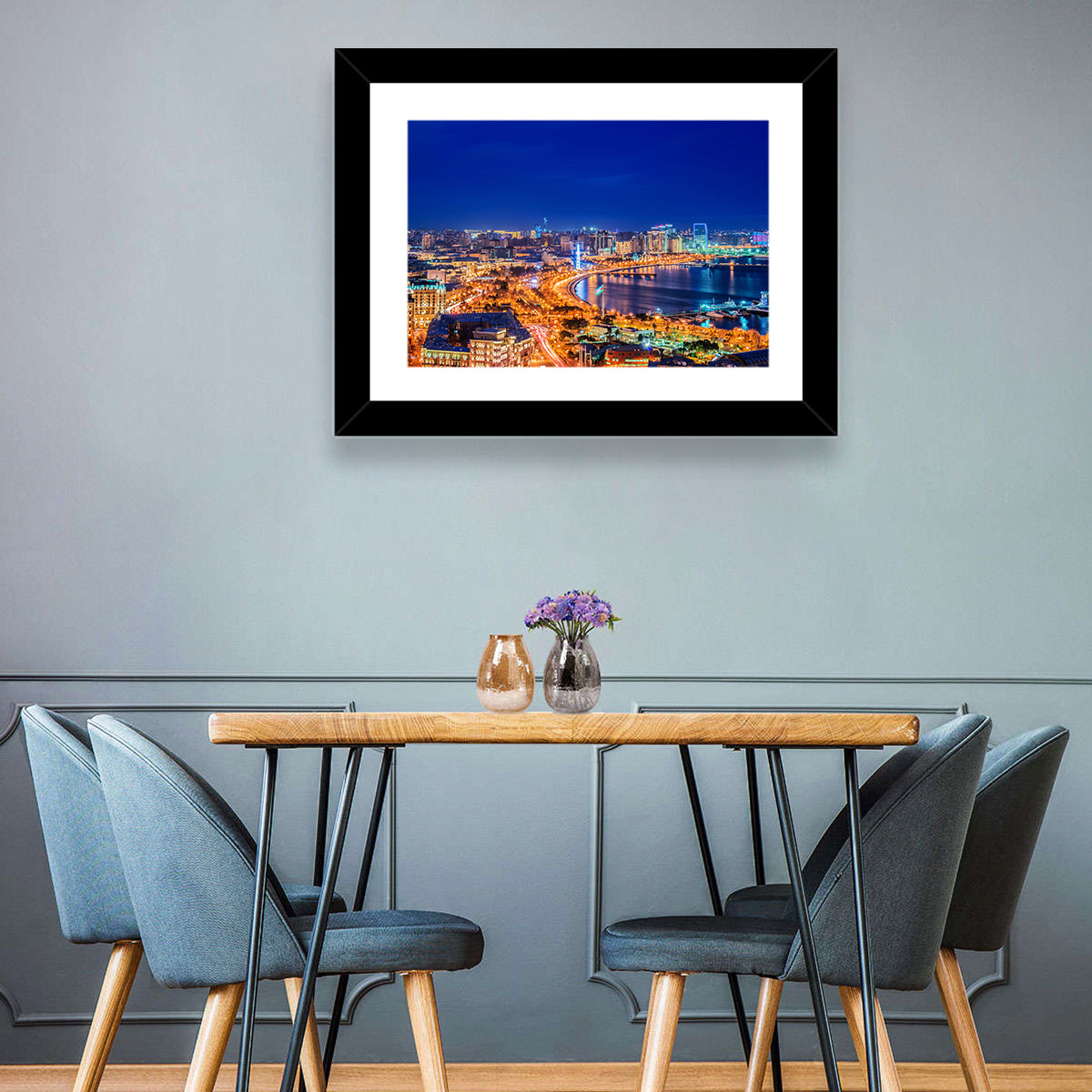 Baku Night Skyline Wall Art in a room, landscape