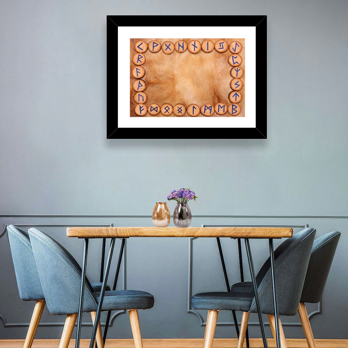 Elder Futhark Rune Frame Wall Art in a room, landscape
