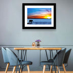 Elephant Silhouette at Beach Sunset Wall Art
