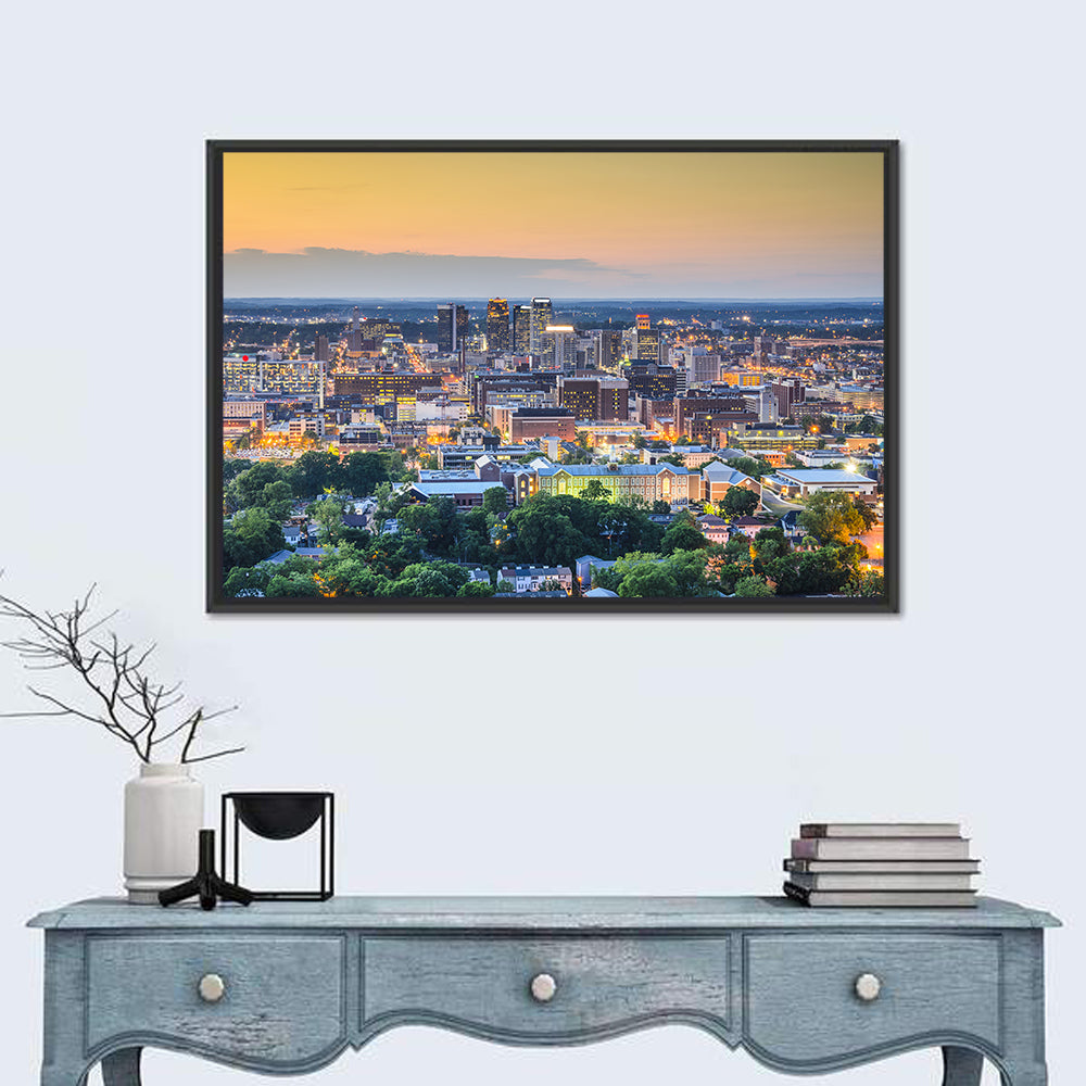 Birmingham Skyline at Golden Hour Wall Art in a room, landscape