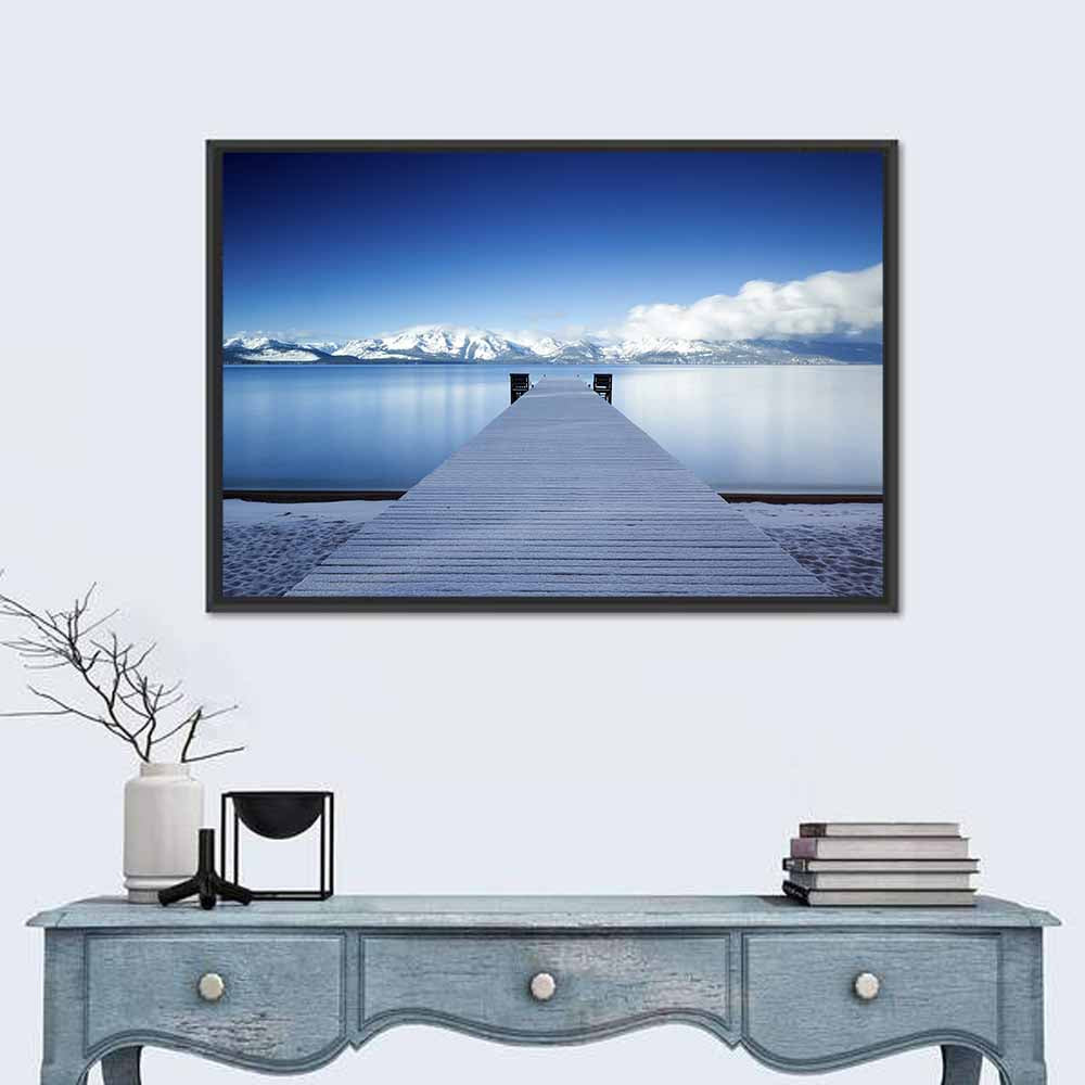 Frosted Pier at Lake Tahoe Wall Art in a room, landscape