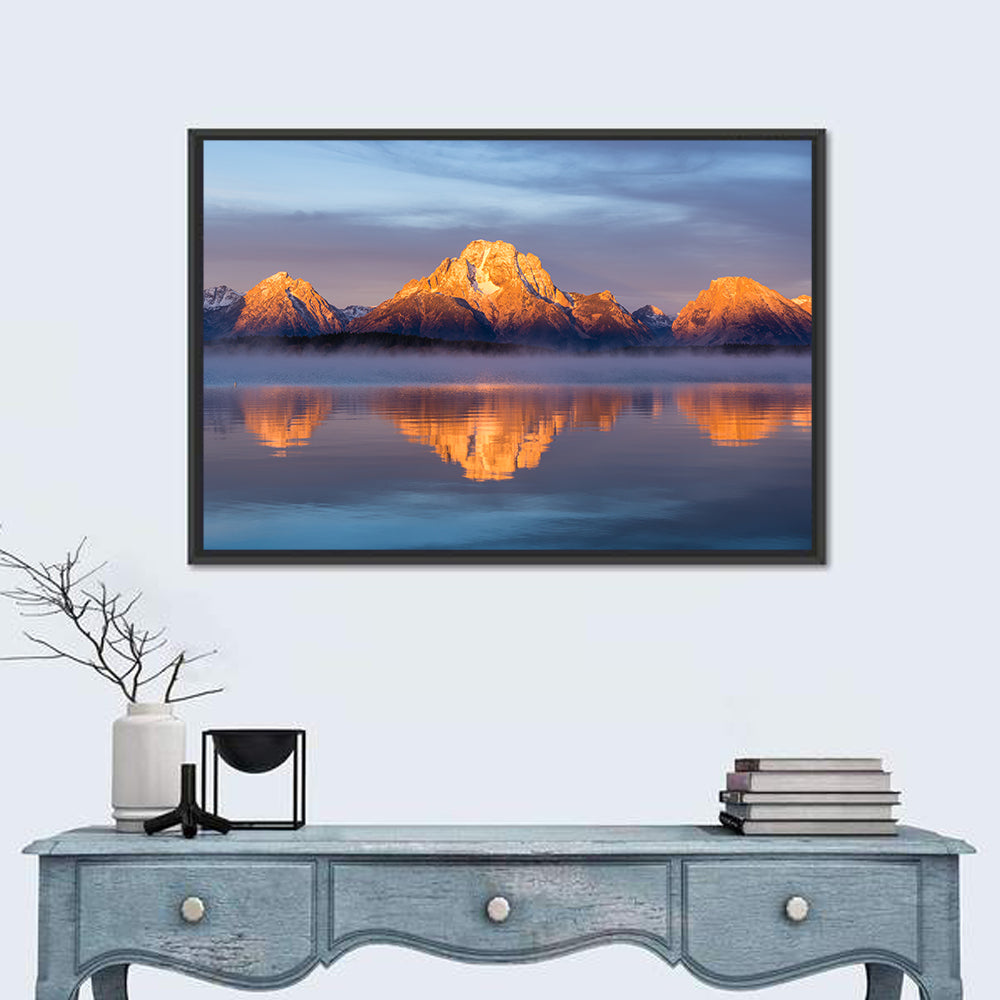 Mount Moran Sunrise Over Jackson Lake Wall Art in a room, landscape