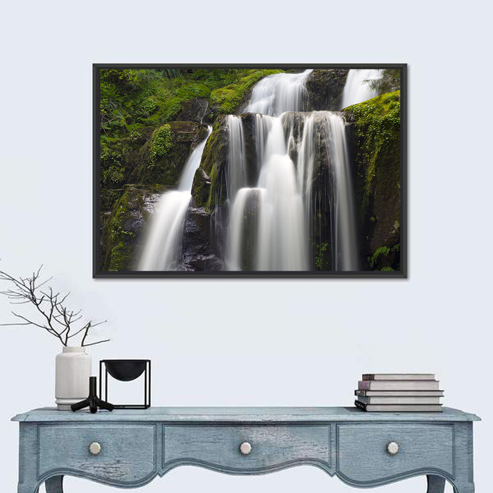 Mossy Kentucky Waterfall Wall Art in a room, landscape