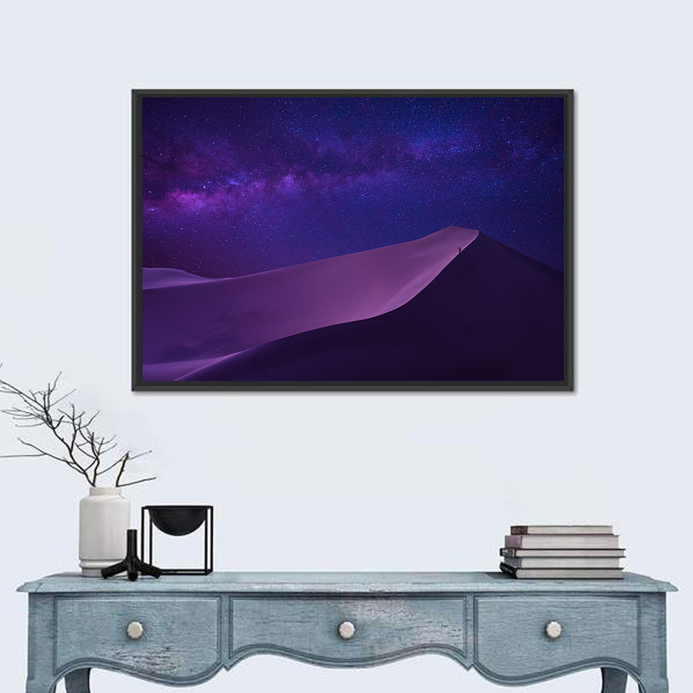 Lone Hiker Under the Milky Way Wall Art in a room, landscape