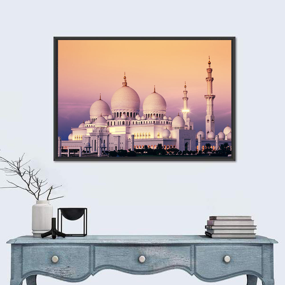 Sheikh Zayed Grand Mosque at Dusk Wall Art in a room, landscape